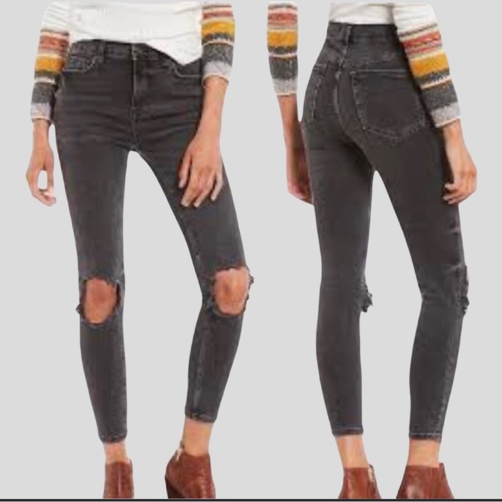 Free People high rise busted skinny jeans in charcoal black NWT size 24